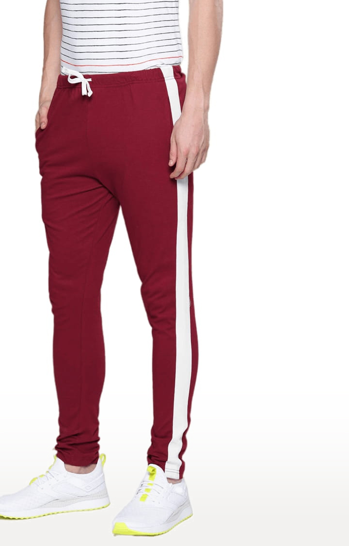 Men's Red Cotton Solid Trackpant