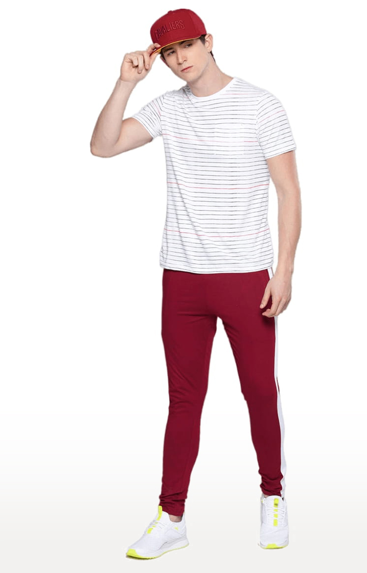 Men's Red Cotton Solid Trackpant