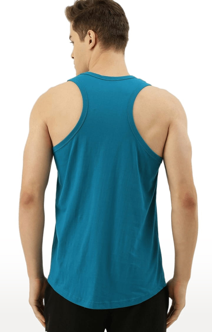 Men's Blue Cotton Solid Vest