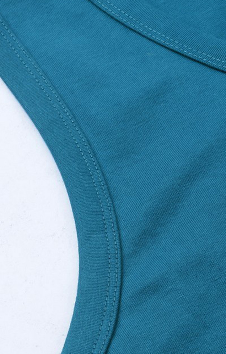 Men's Blue Cotton Solid Vest