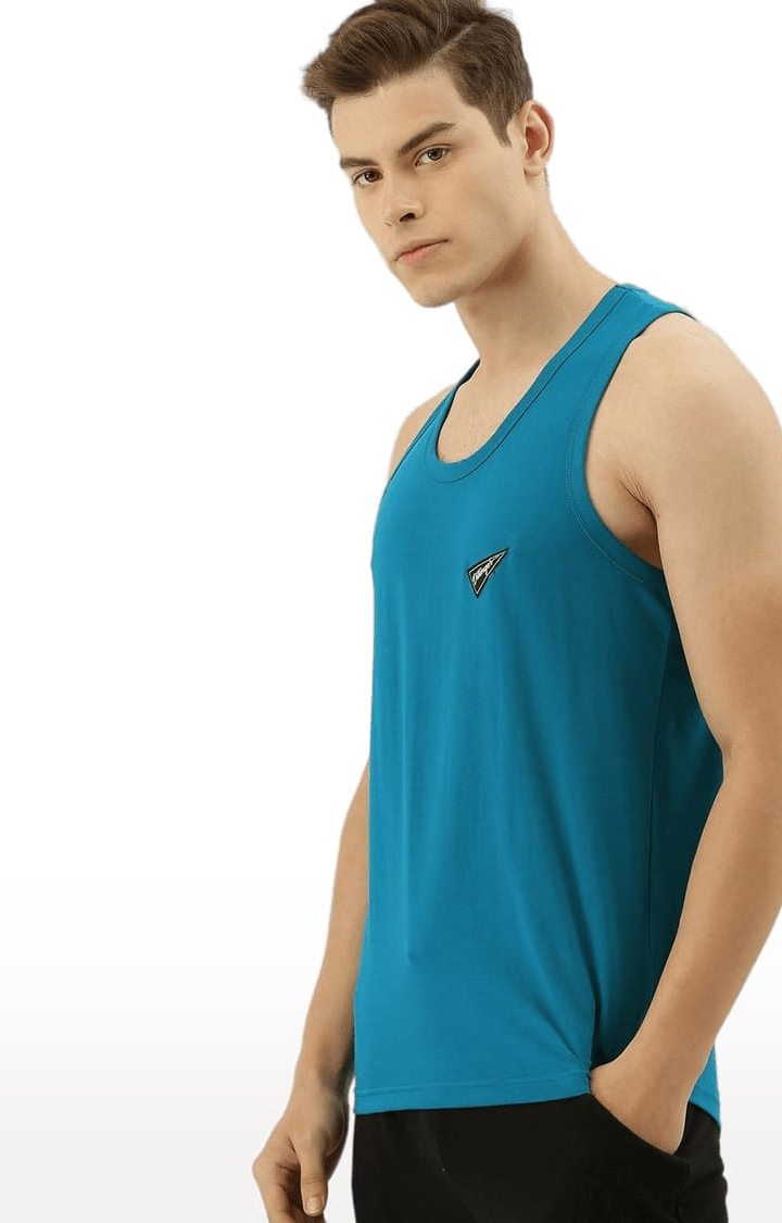 Men's Blue Cotton Solid Vest