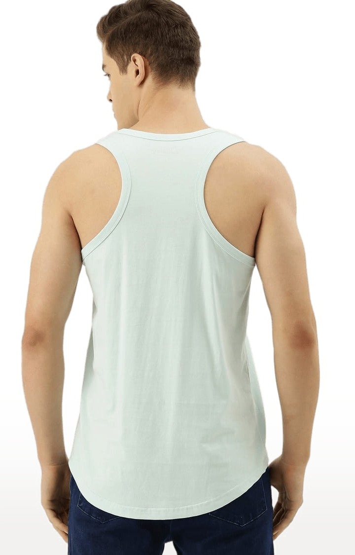 Men's Blue Cotton Solid Vest