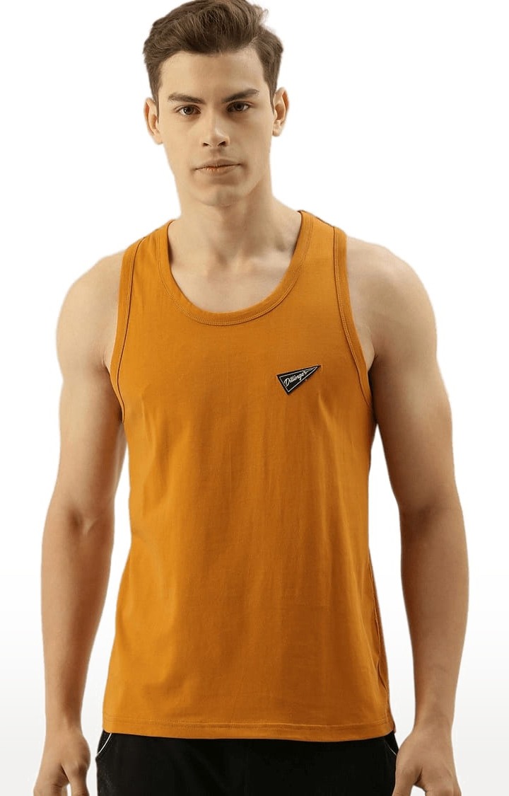 Men's Brown Cotton Solid Vest