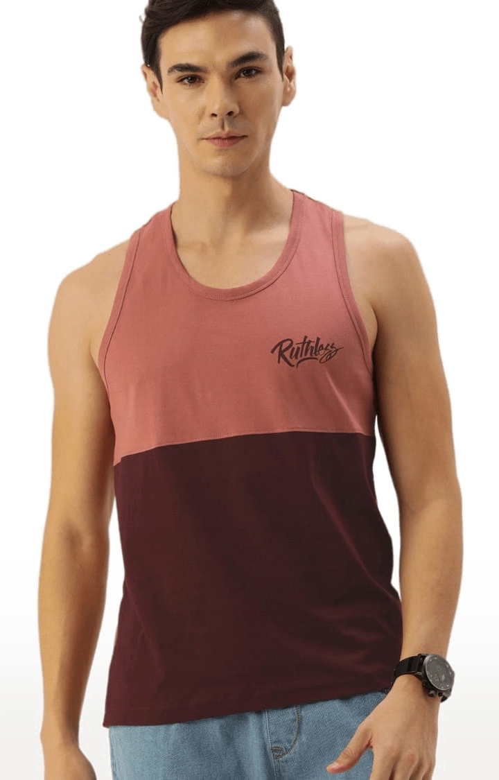 Men's Pink Cotton Typographic Printed Vest