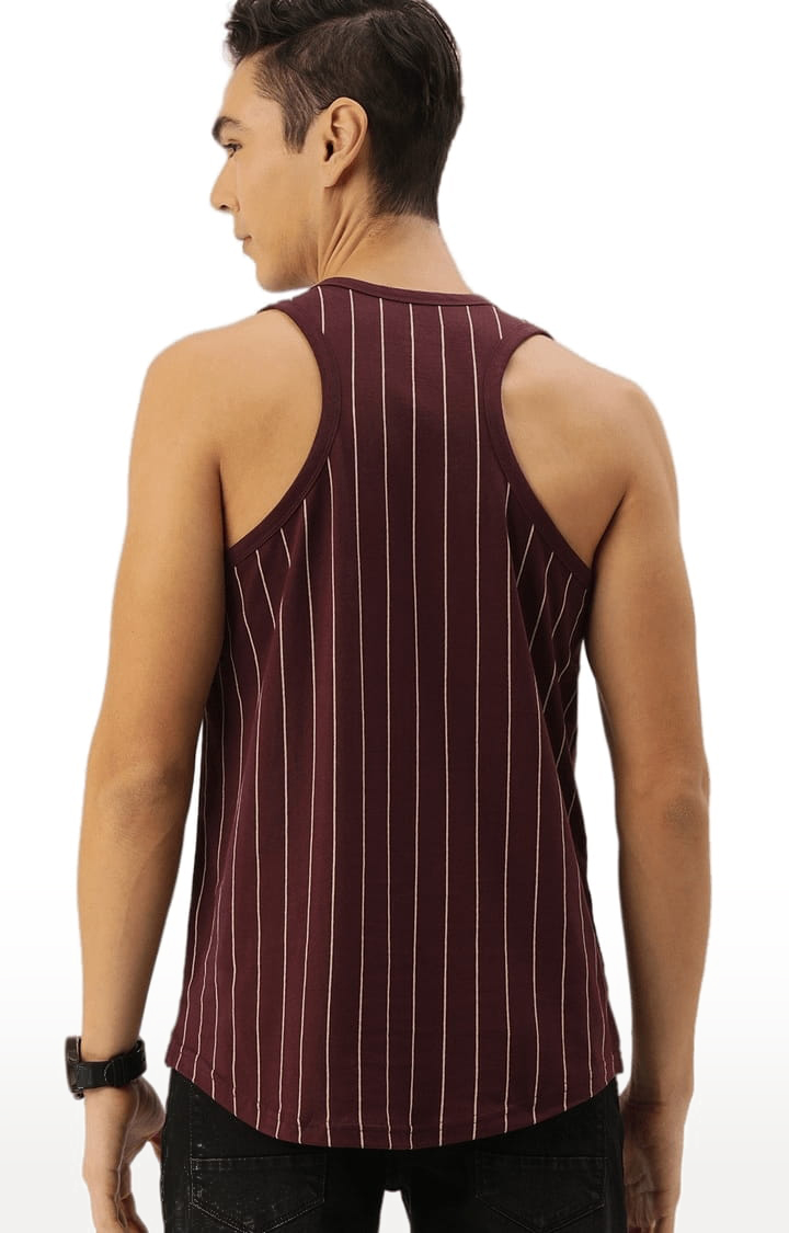 Men's Wine Cotton Striped Vest
