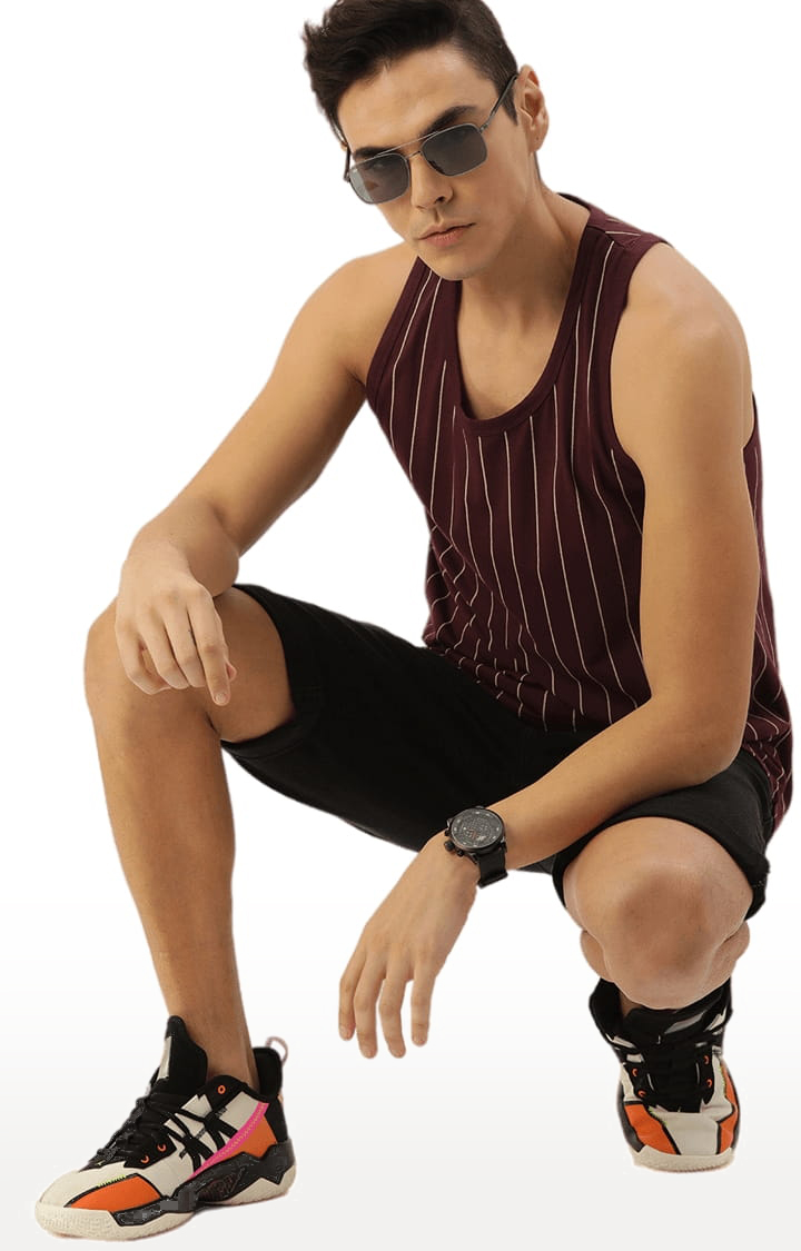 Men's Wine Cotton Striped Vest