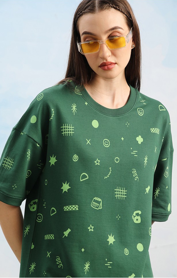 Unisex Green Graphic Printed Oversized T-Shirt