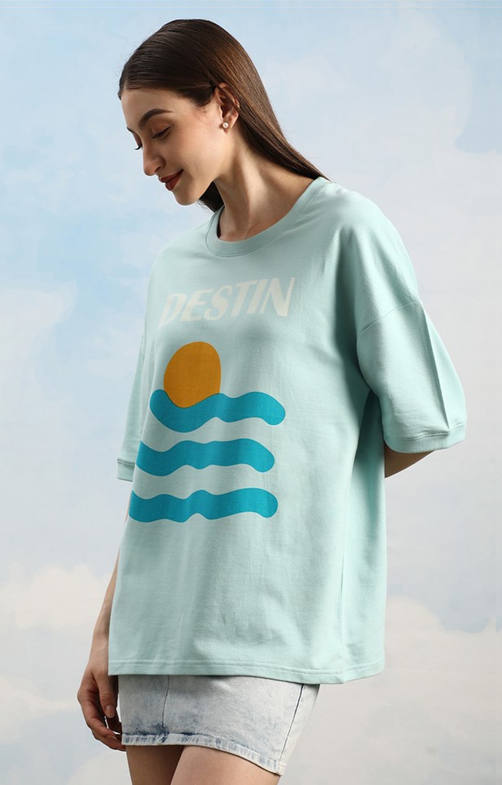 Unisex Turquoise Graphic Printed Oversized T-Shirt