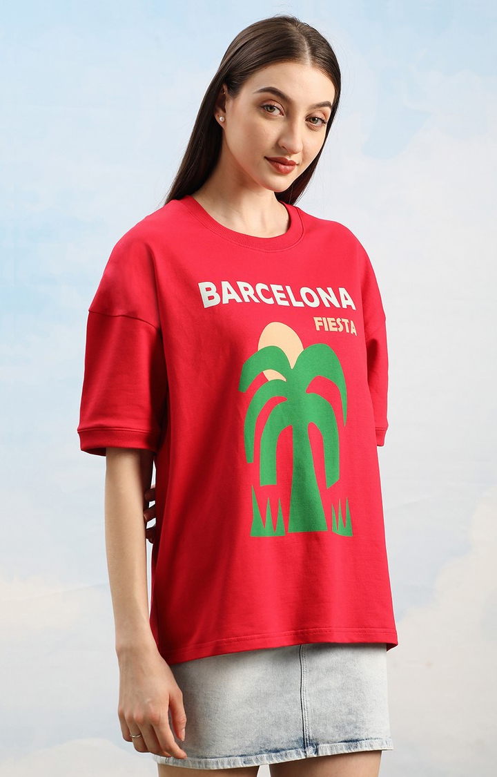 Unisex Red Graphic Printed Oversized T-Shirt