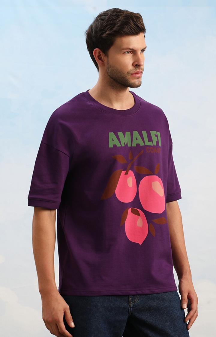 Unisex Purple Graphic Printed Oversized T-Shirt