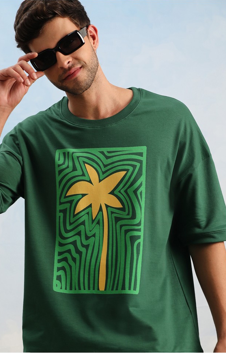 Unisex Green Graphic Printed Oversized T-Shirt