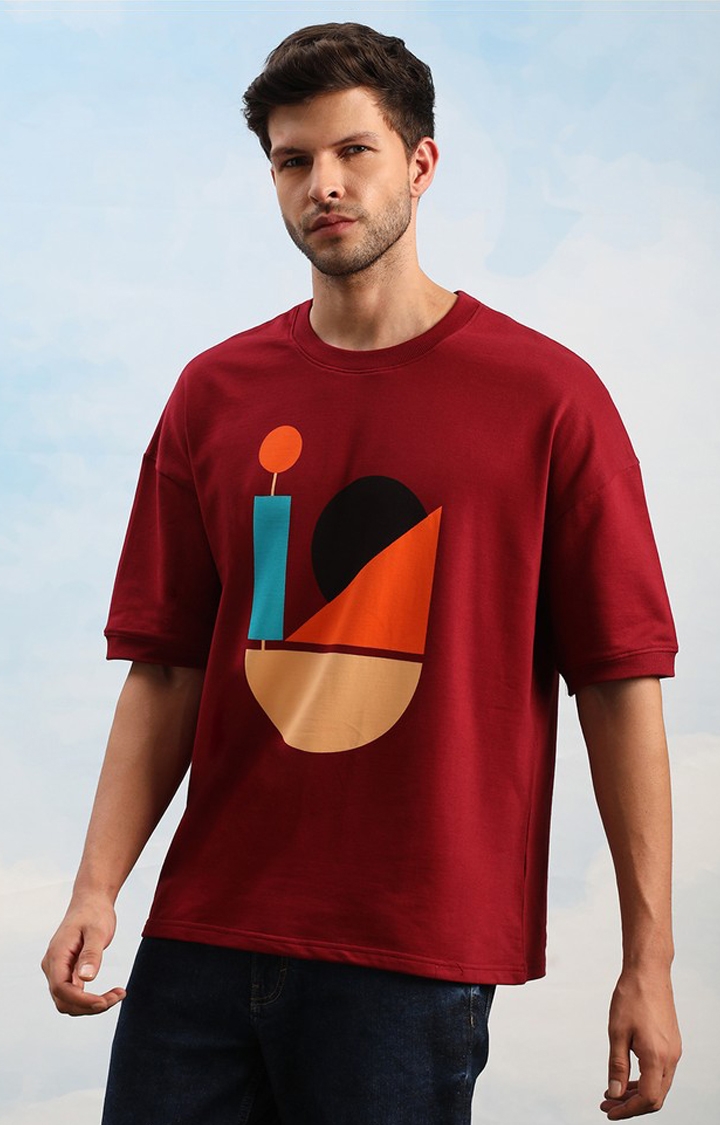 Unisex Maroon Graphic Printed Oversized T-Shirt