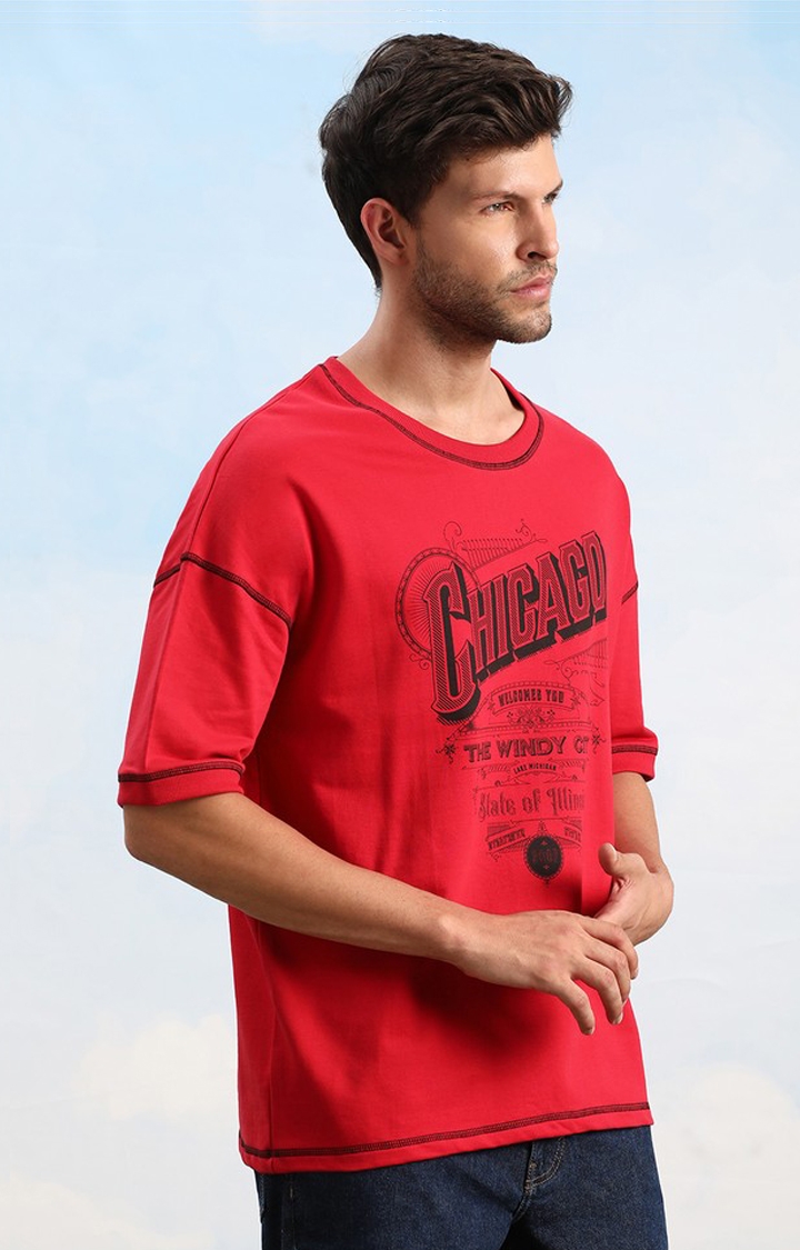 Dillinger | Unisex Red Graphic Printed Oversized T-Shirt