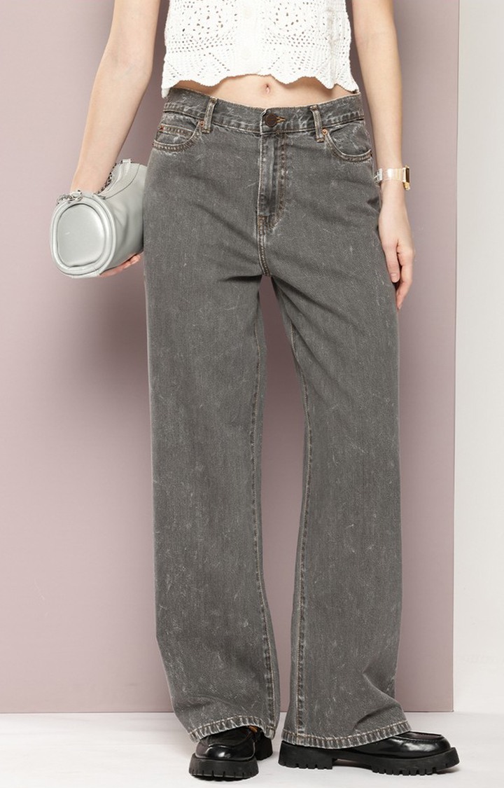 Women' Grey Denim Baggy Fit Jeans