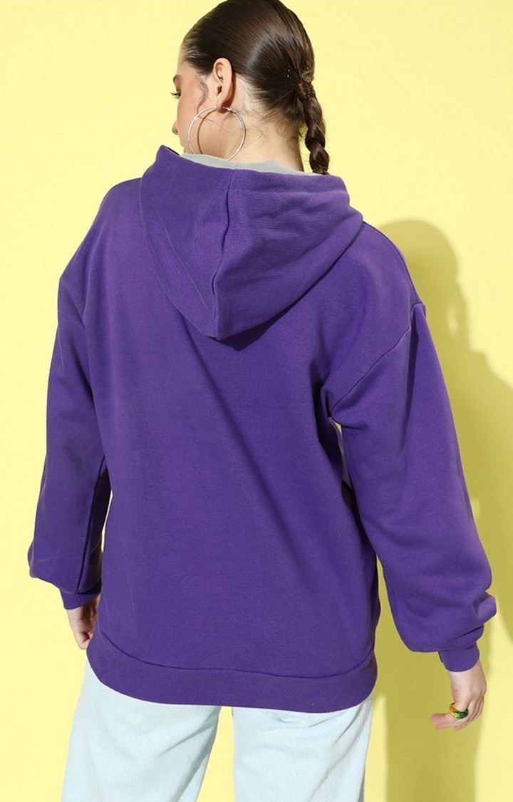 Women's Purple Cotton Blend Graphic Printed Sweatshirt