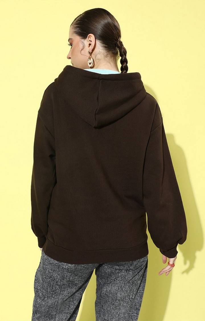 Women's Brown Cotton Blend Typographic Printed Sweatshirt