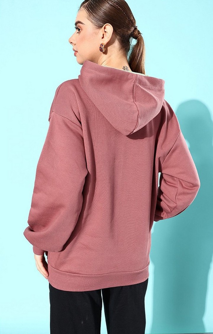 Women's Pink Cotton Blend Typographic Printed Sweatshirt