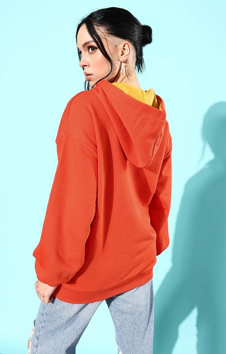 Women's Orange Cotton Blend Typographic Printed Sweatshirt