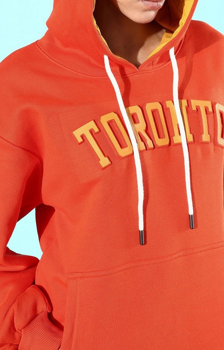 Women's Orange Cotton Blend Typographic Printed Sweatshirt