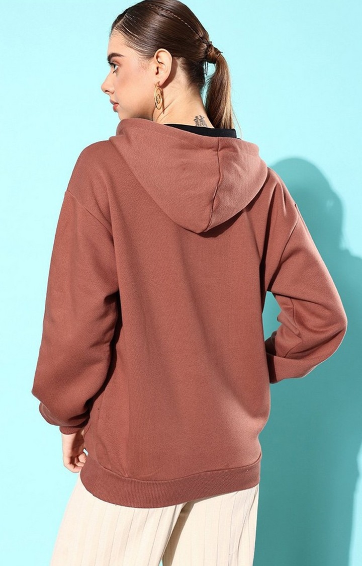Women's Brown Cotton Blend Typographic Printed Sweatshirt