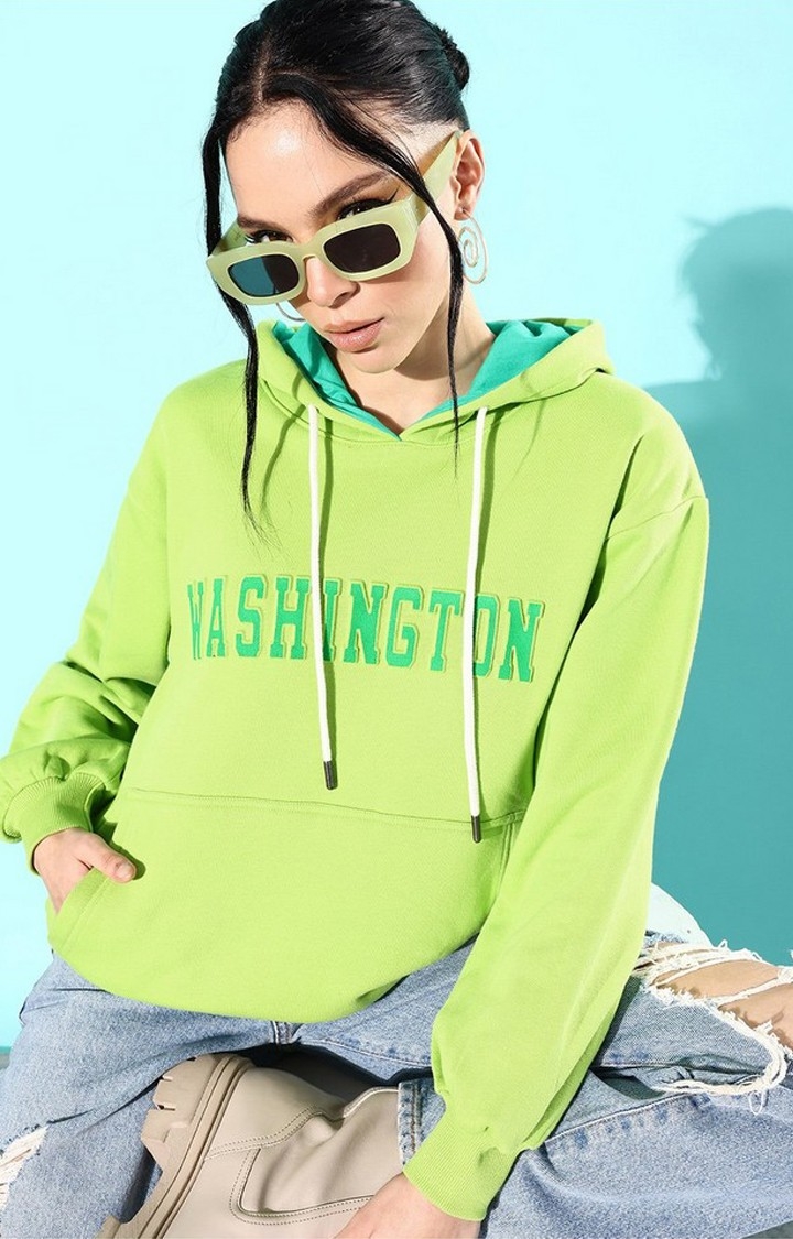 Women's Green Cotton Blend Typographic Printed Sweatshirt
