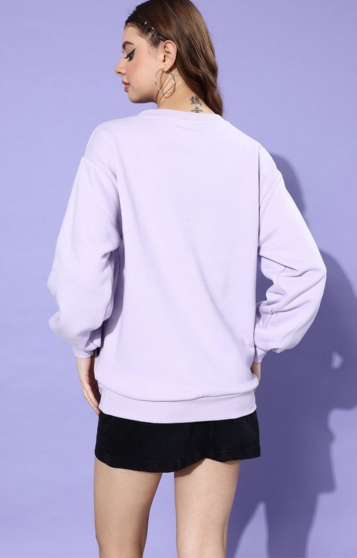 Women's Lavender Cotton Blend Typographic Printed Sweatshirt