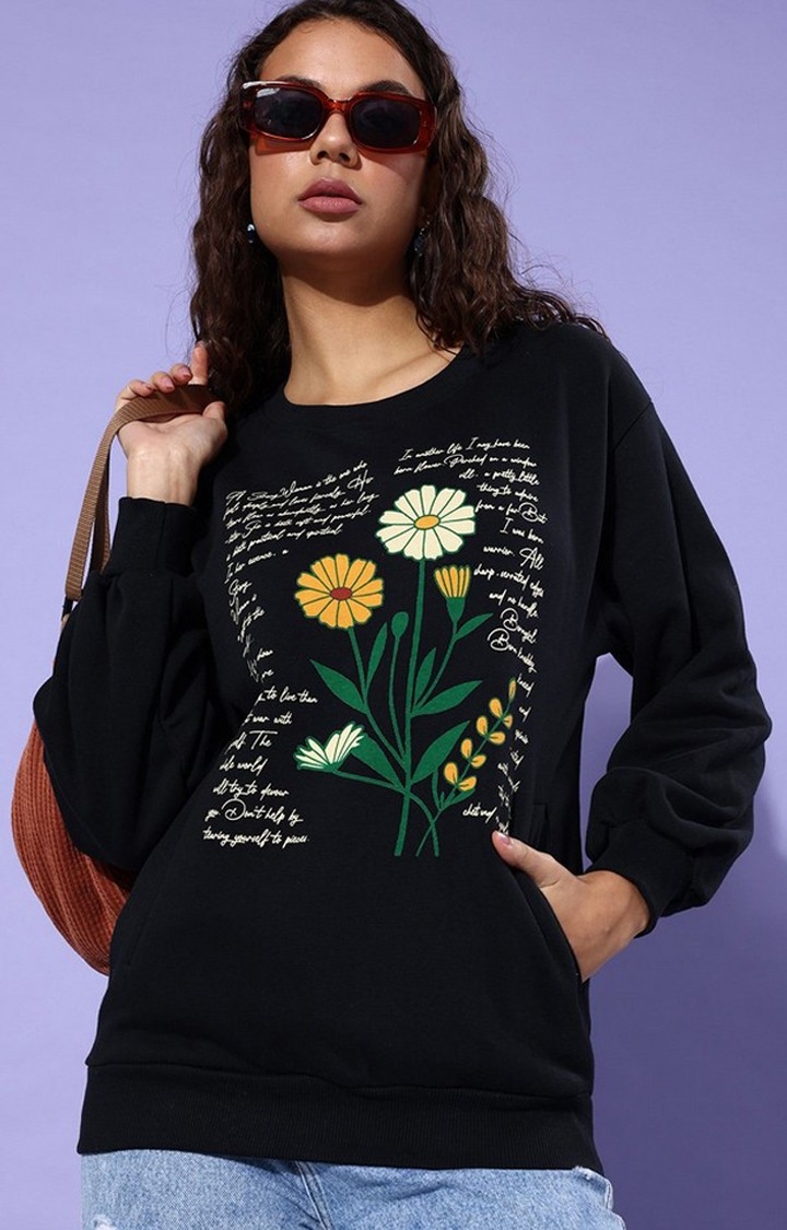Dillinger | Women's Black Cotton Blend Graphic Printed Sweatshirt