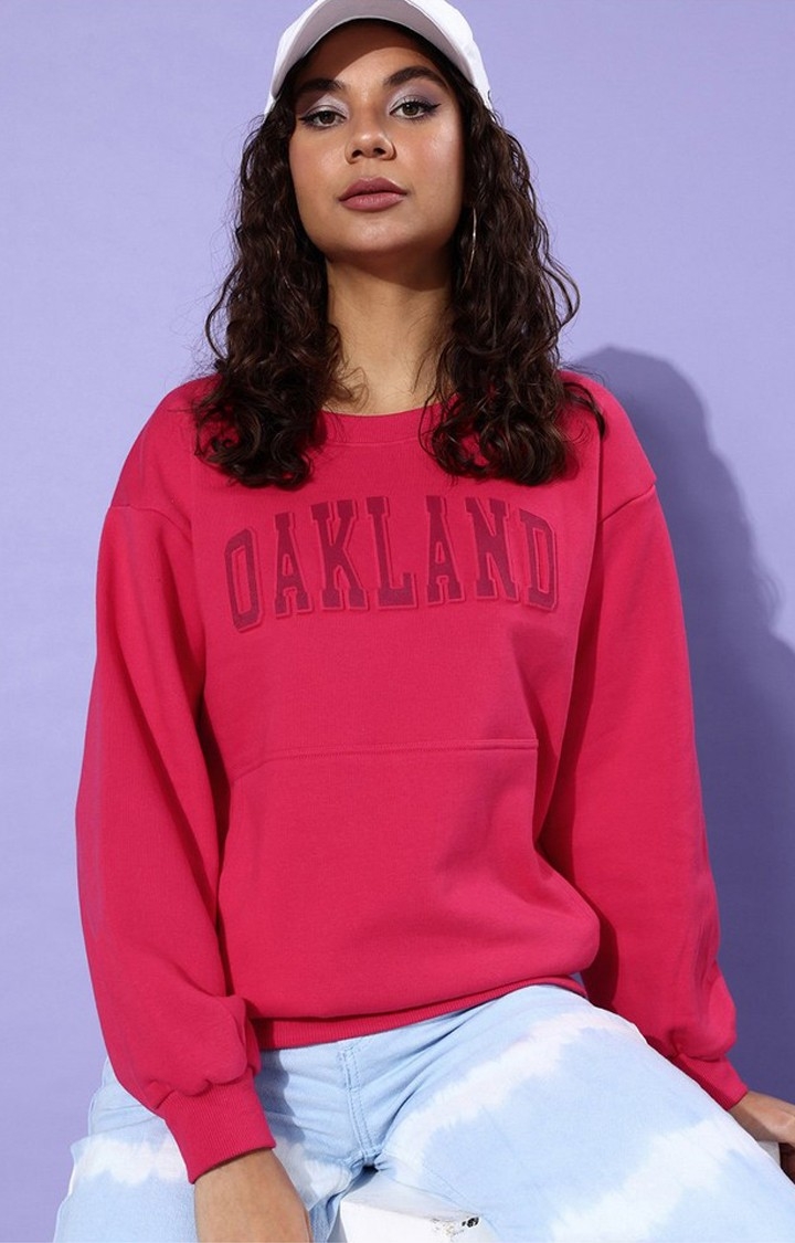 Dillinger | Women's Pink Cotton Blend Embellished Sweatshirt
