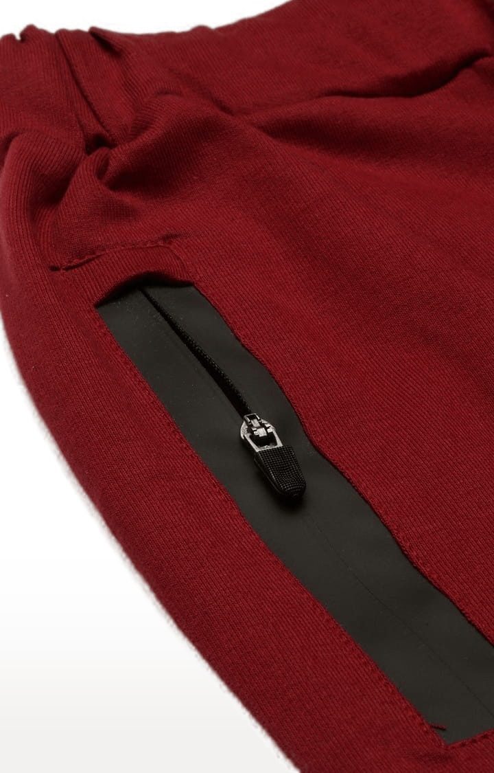 Women's Red Cotton Solid Casual Pants