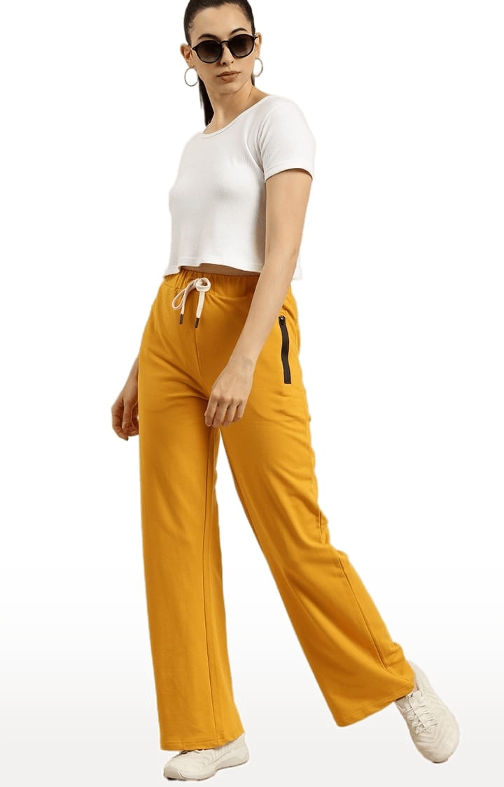 Dillinger | Women's Yellow Cotton Solid Casual Pants 1