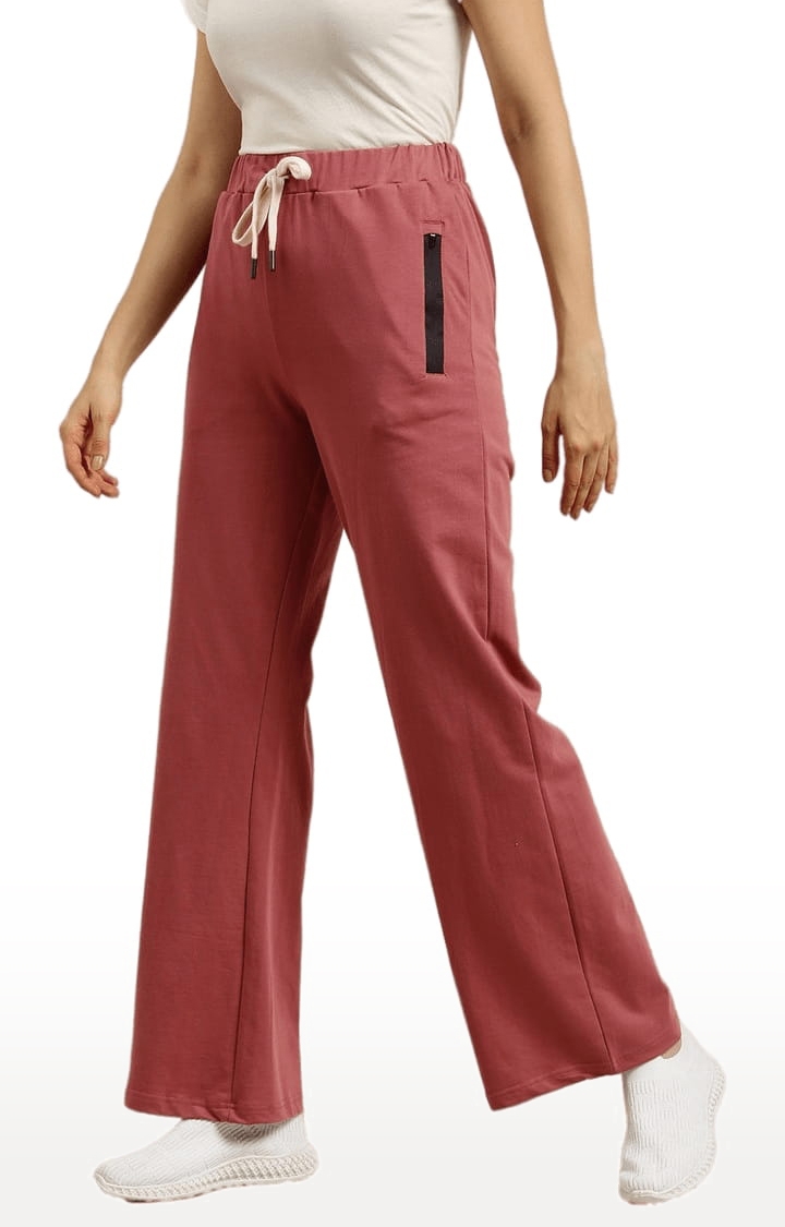 Women's Pink Cotton Solid Casual Pants
