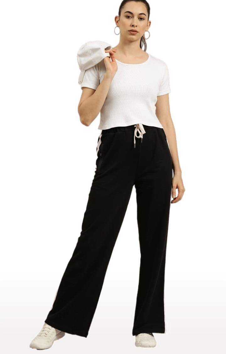 Women's Black Cotton Solid Casual Pants