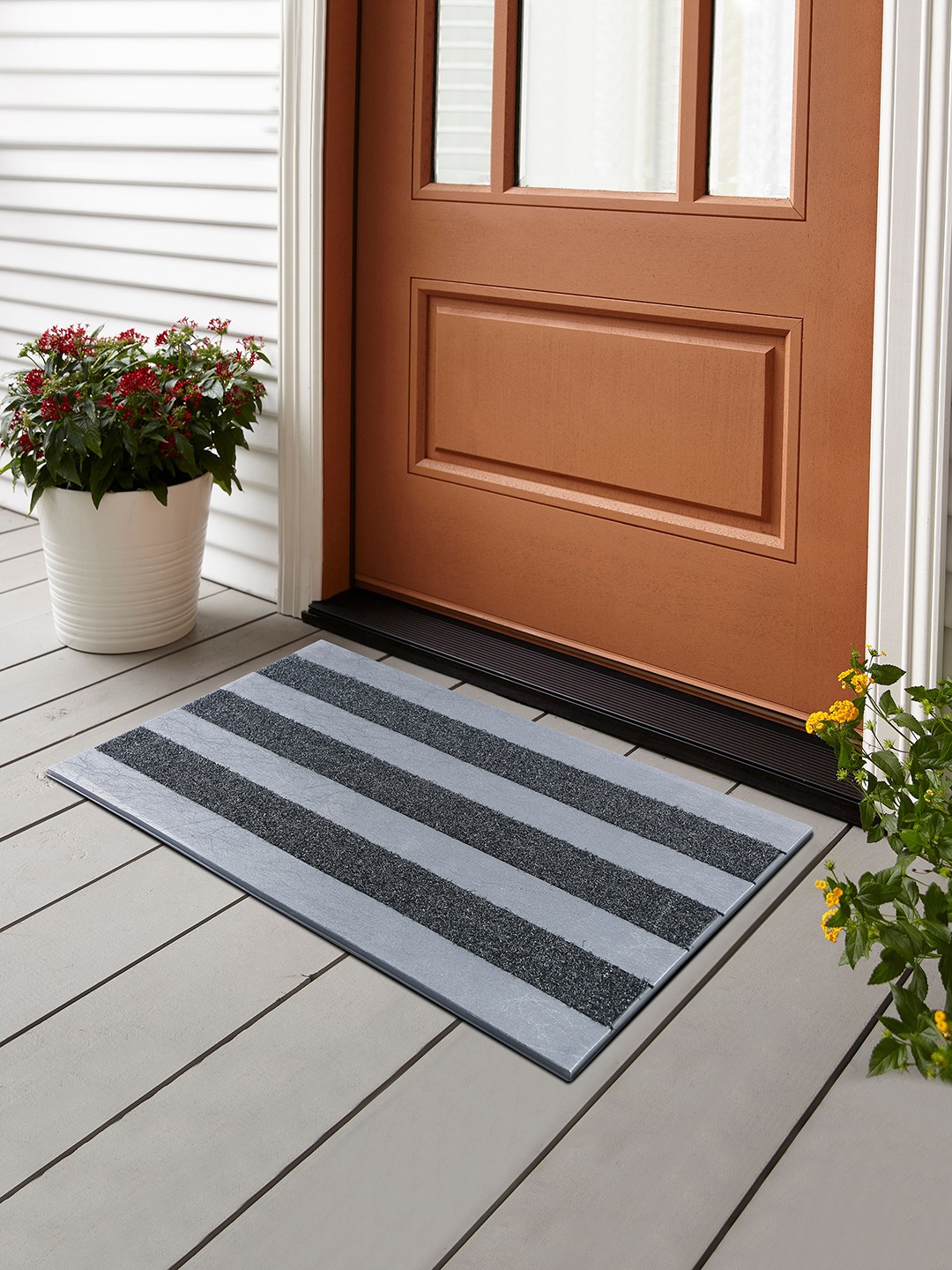 Bellagio GREY WOOD+BLACK LAWN OutDoor Mat(45.5x76cms)