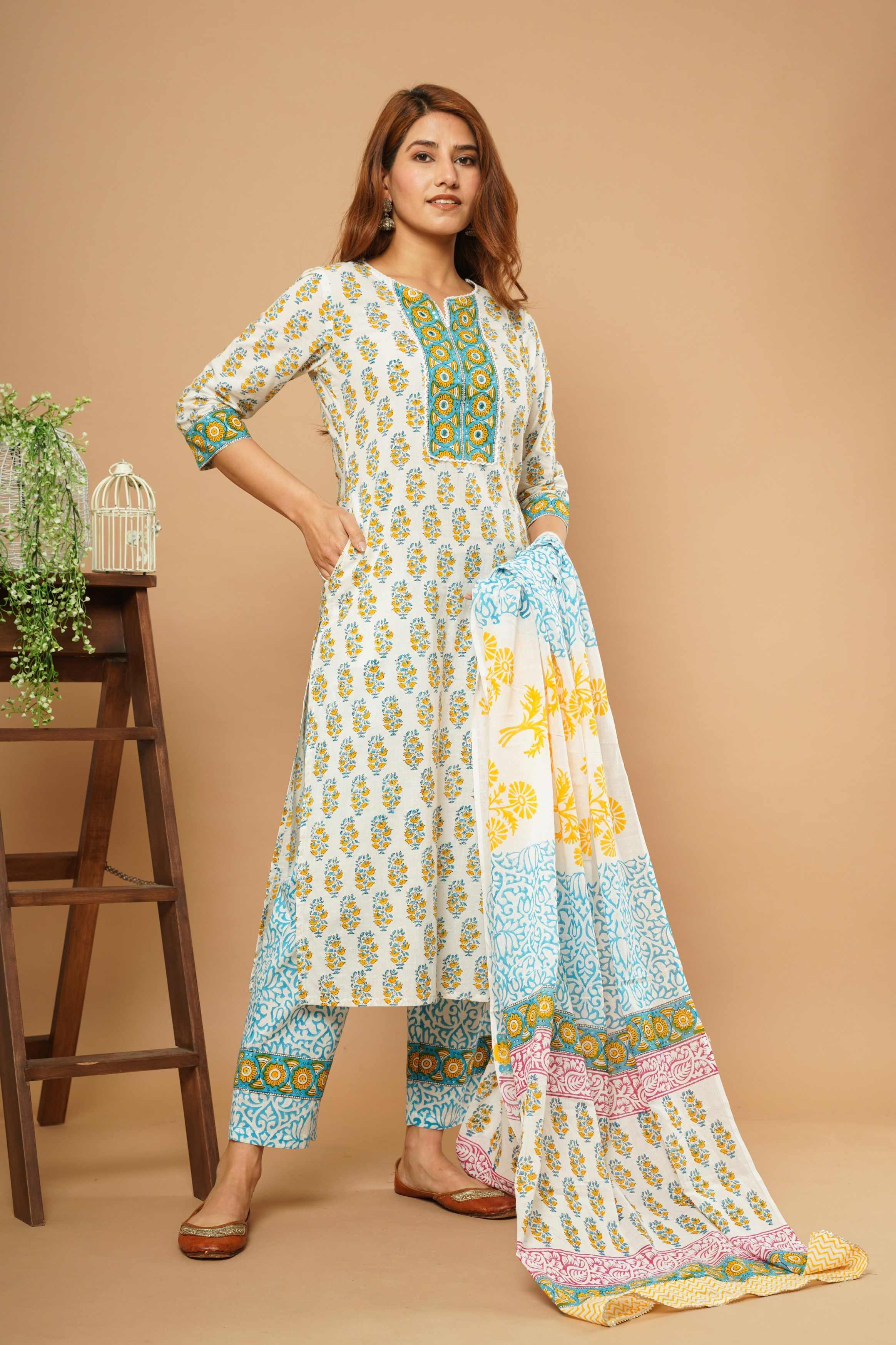 100% BLOCK PRINTED with DUPATTA LACE KURTA SET