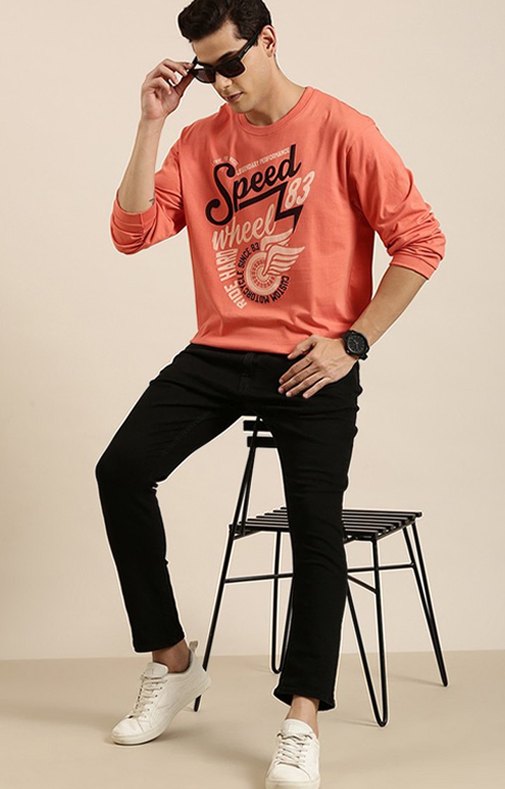 Men's Orange Typographic Oversized T-Shirts