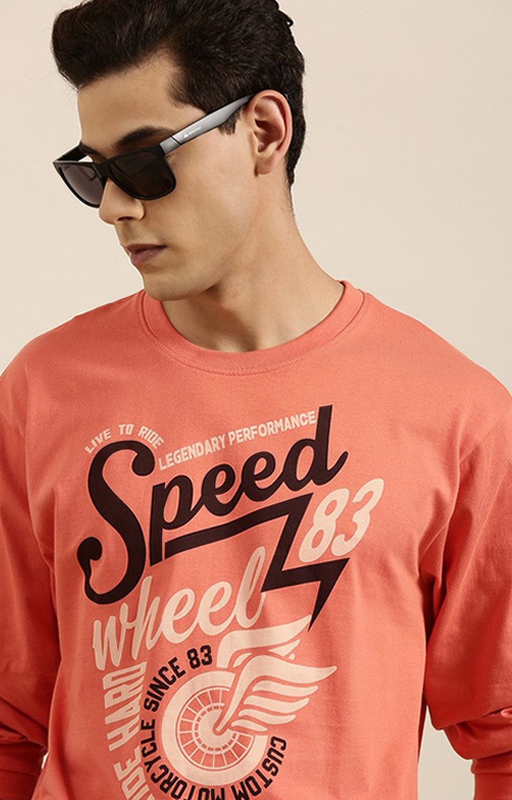 Men's Orange Typographic Oversized T-Shirts