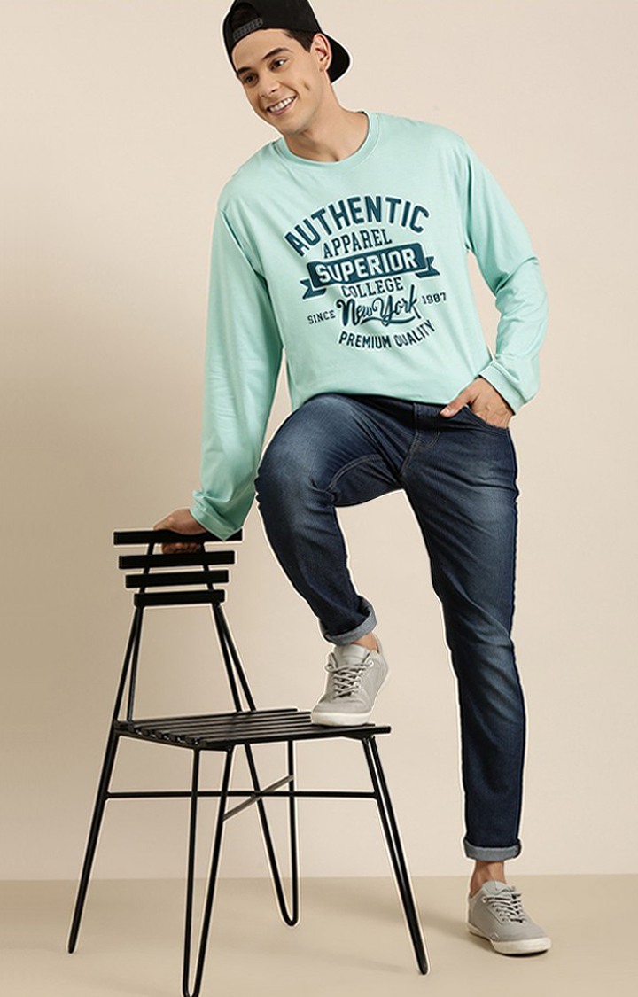 Men's Green Cotton Typographic Printed Sweatshirt