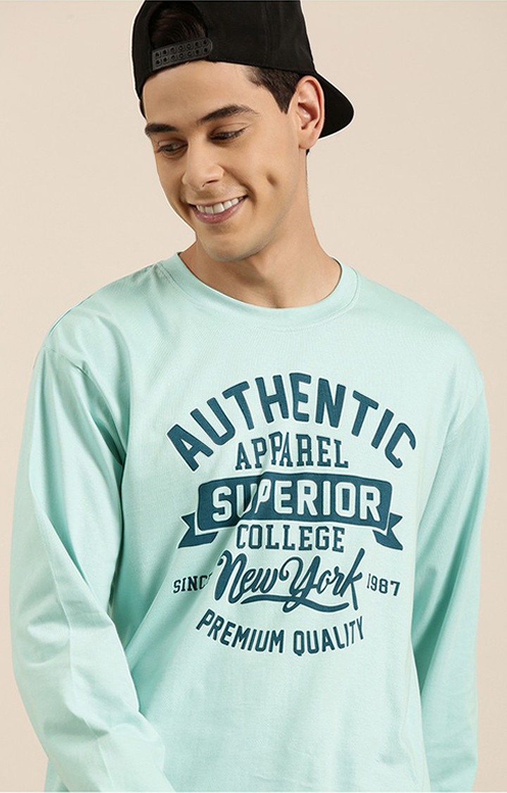 Men's Green Cotton Typographic Printed Sweatshirt