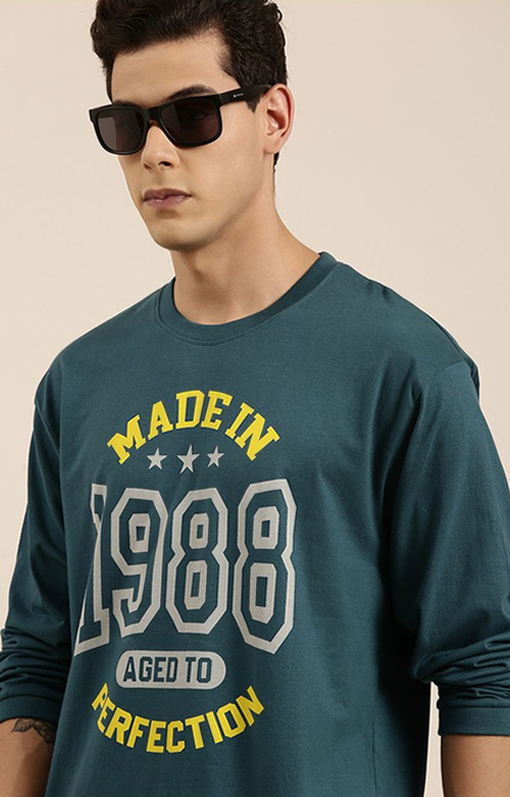 Men's Green Cotton Typographic Printed Sweatshirt