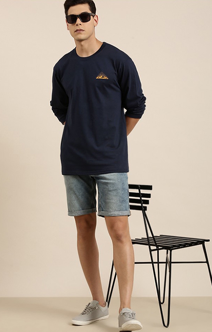 Men's Navy Blue Cotton Solid Sweatshirt