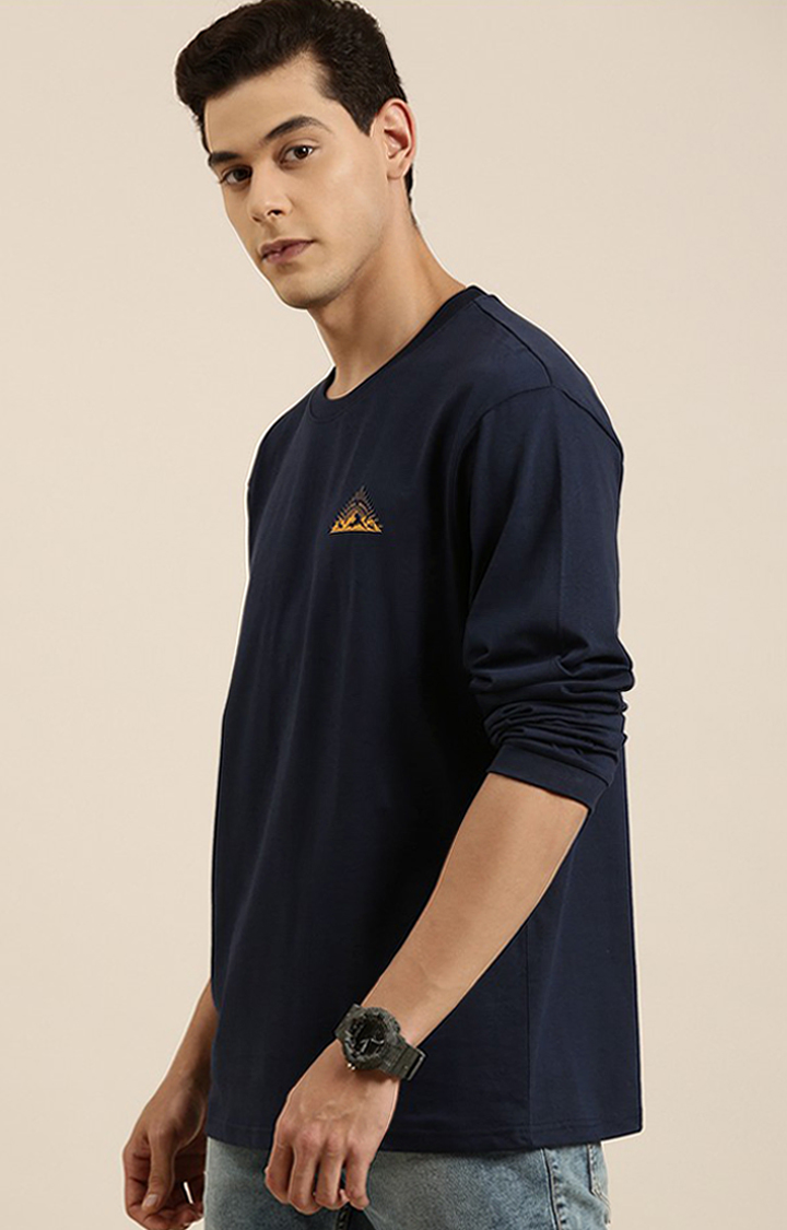 Men's Navy Blue Cotton Solid Sweatshirt