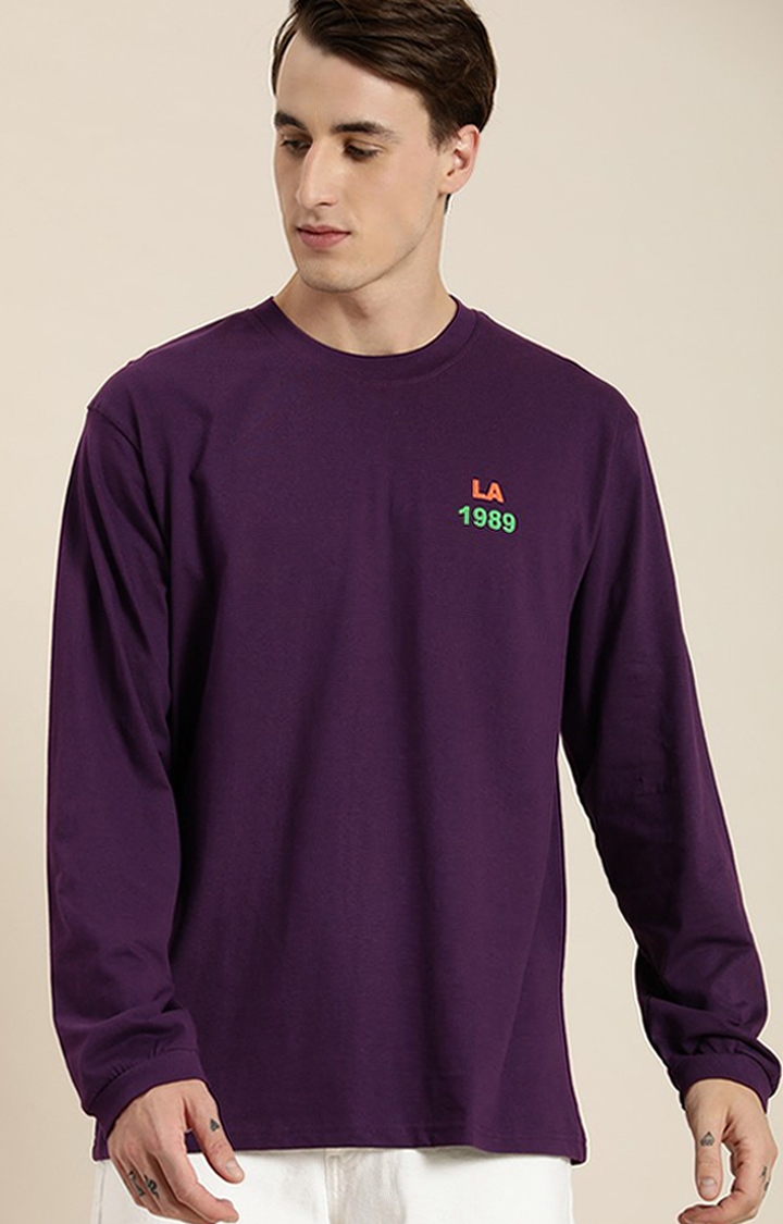 Men's Purple Printed Oversized T-Shirts