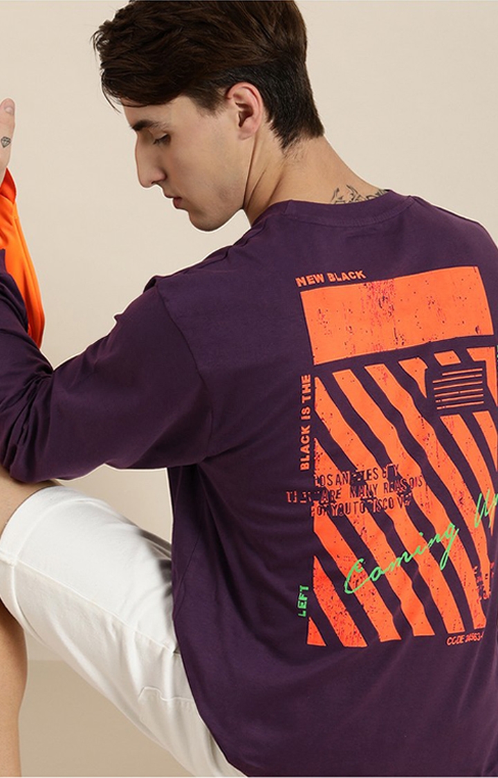 Dillinger | Men's Purple Printed Oversized T-Shirts 3