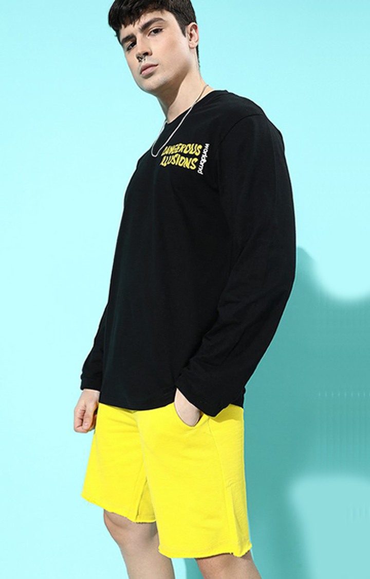 Men's Black Cotton Graphic Printed Oversized T-Shirt