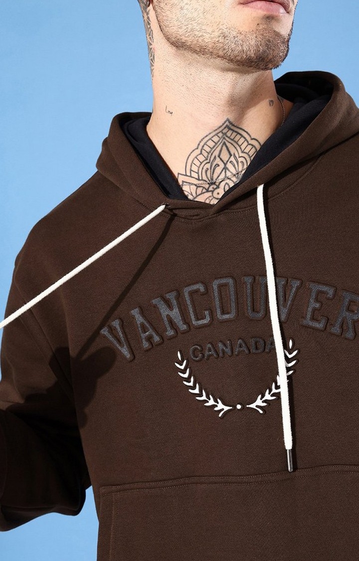 Men's Brown Cotton Blend Typographic Printed Sweatshirt