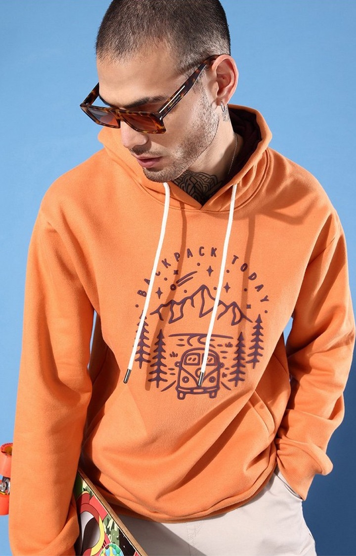 Men's Brown Cotton Blend Graphic Printed Sweatshirt