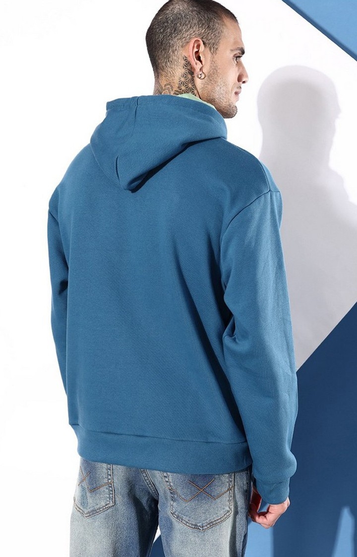 Men's Teal Cotton Blend Typographic Printed Sweatshirt