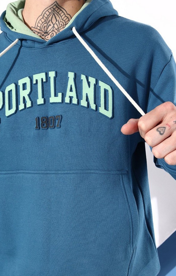 Men's Teal Cotton Blend Typographic Printed Sweatshirt