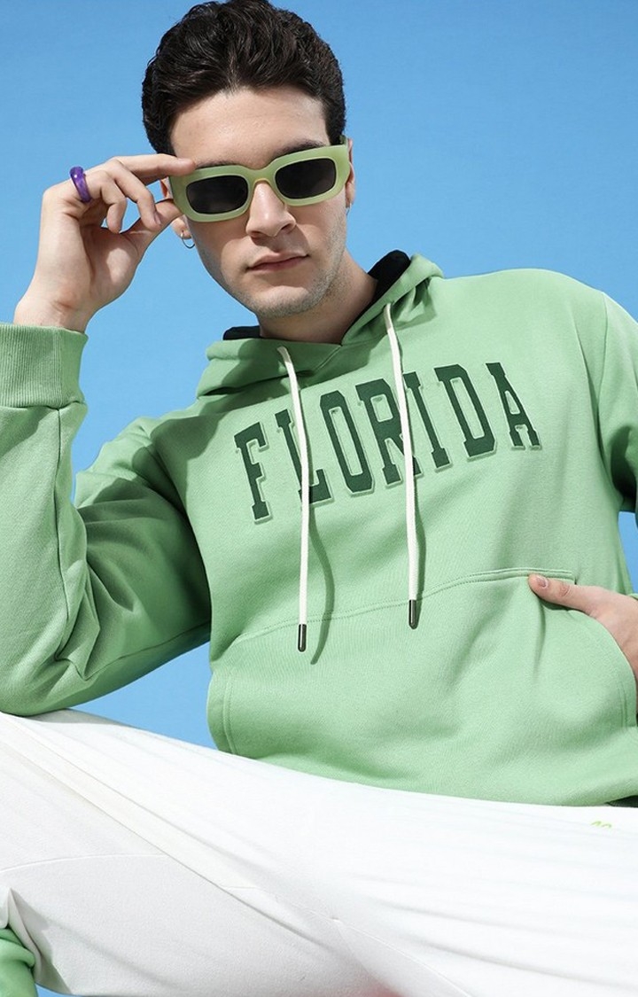 Men's Green Cotton Blend Typographic Printed Sweatshirt