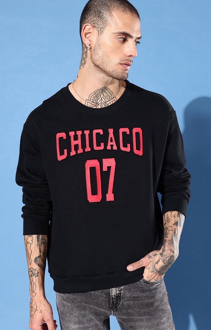 Dillinger | Men's Black Cotton Blend Typographic Printed Sweatshirt